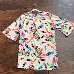 Colorful Feather Print Mini Dress